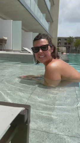 exhibitionism exhibitionist exposed hotel hotwife pool gif