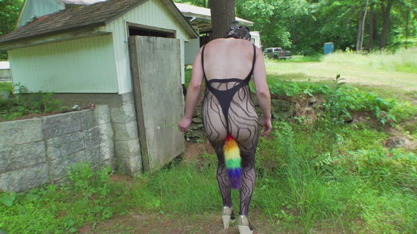anal play big ass bodysuit butt plug milf outdoor pantyhose sammi starfish tail plug