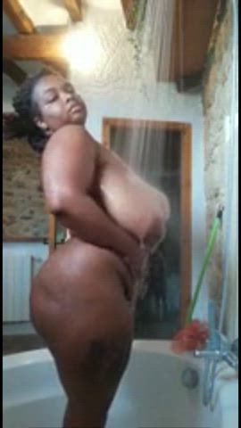 Voluptuous African BBW in the shower