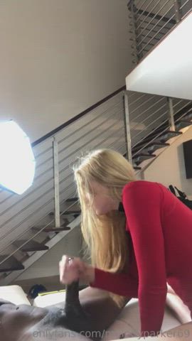 bbc blonde blowjob handjob interracial teasing teen gif