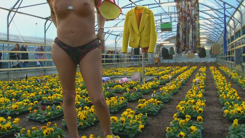 Exhibiting her big cock during a performance