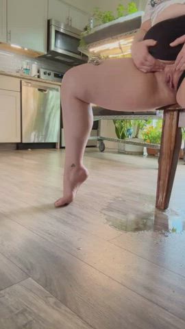 Being naughty and pissing at the kitchen table with the window open