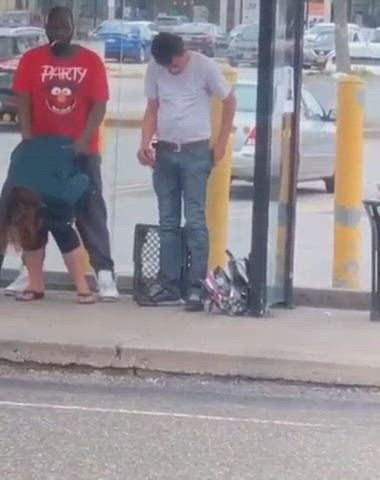 Drunk strangers fucks at bus stop