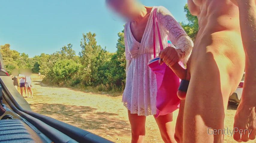 Cumshot Handjob Public gif