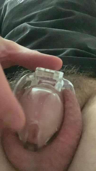 Wife put me back in the cage this morning before work 🔐already a leaky mess💧💧🥵