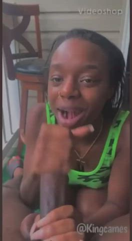 Ebony takes facial on the porch