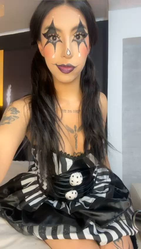 deepthroat halloween natural tits on-all-fours gif