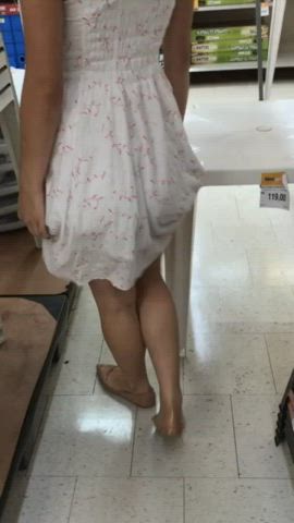 Shimmying off her panties at the store