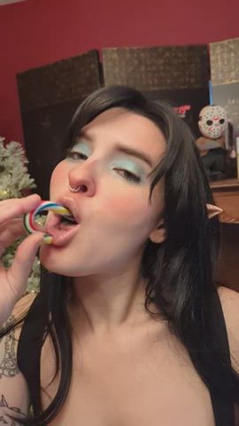 christmas cute deepthroat elf small tits spit sucking tease echonoir gif