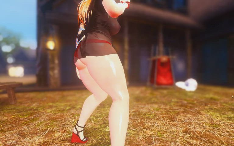 3D Big Ass Big Tits Dancing Oiled Redhead See Through Clothing Tattoo Thick gif