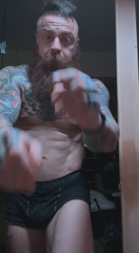abs beard muscles nsfw solo tattoo gif