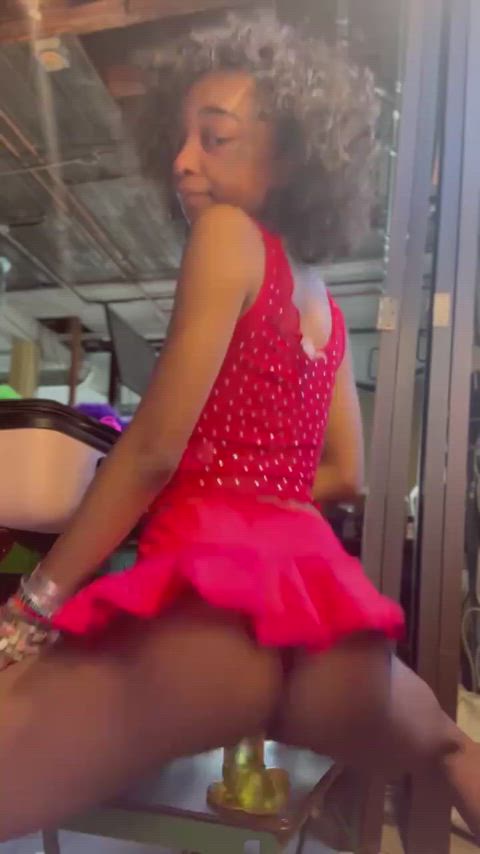 Petite Ebony Girl Bouncing Her Cute Butt on her Favorite Dildo