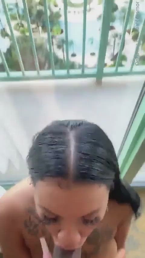 balcony big dick big tits boobs oral gif