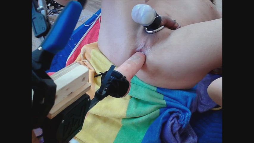 amateur anal play dildo electro fuck machine moaning solo gif