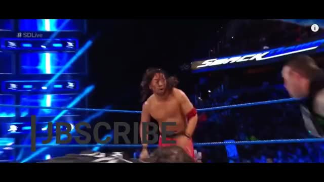 Randy Orton hits RKO on Shinsuke Nakamura and Baron Corbin 24 jan 2018