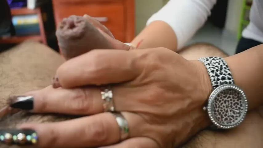 cfnm fetish handjob milf mature milking mistress nails pov gif