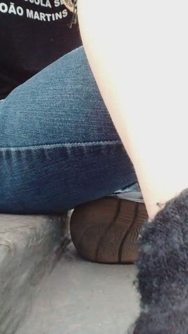 ass exhibitionist jeans legs public teen gif