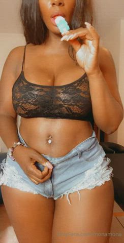 big tits ebony jean shorts legs masturbating sheer clothes tease teasing thick gif