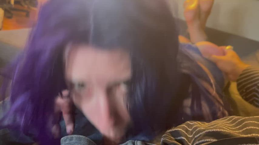 Trying to be a good girl. Gagging on cock while being spanked during training.