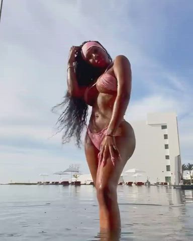 Bikini Clothed Ebony Outdoor Paris Hilton Pretty Public Trans gif