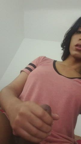 BBC Big Dick Cute Ebony Girl Dick Masturbating Thick Cock Trans Trans Woman gif
