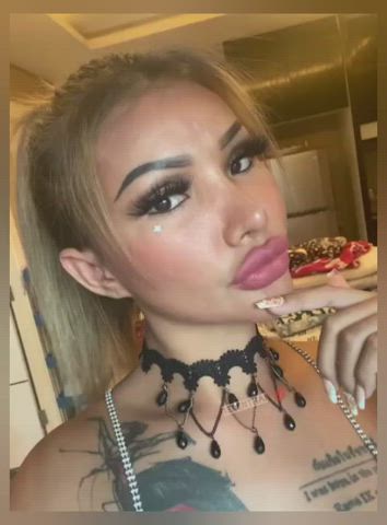 Asian Eye Contact Lips Submissive Tattoo gif