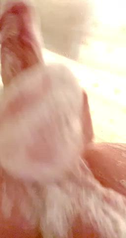 bwc big balls big dick cock jerk off male masturbation shower soapy gif