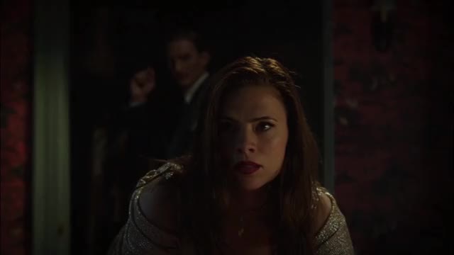 Hayley Atwell - Agent Carter (S1E1, 2015) - cleavage in glamorous blonde party disguise,