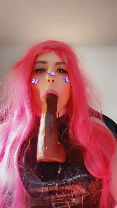 BBC Blowjob Cock Worship Dildo Pink Sloppy Solo gif