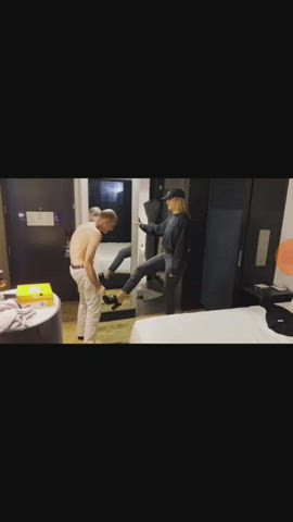 ballbusting blonde feet gif