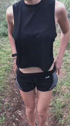 ass boobs exhibitionism outdoor strip white girl gif