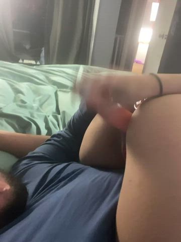 Riding a dildo over my husbands face