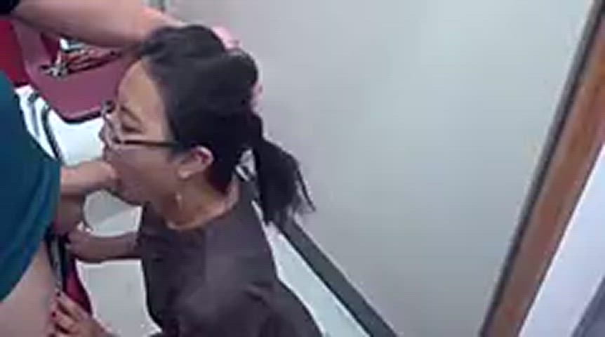 Deepthroat Asian Glasses Public Blowjob In Dressing Room