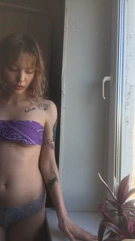 Here's the alternative way to wear a bandana. Around my tits.