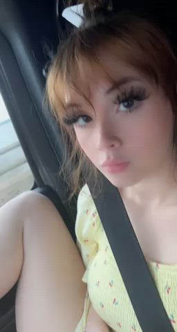 Showing him my little pussy in the car 18f OC