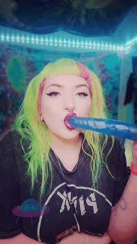 dildo green eyes pigtails sucking gif