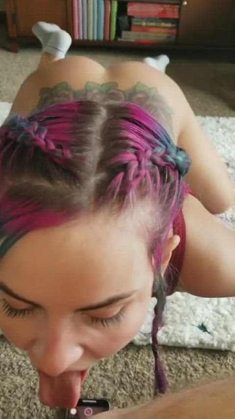 Colourful haired cutie gets in deep