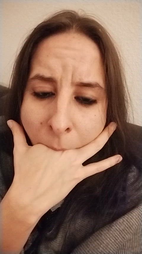 amateur brown eyes gagging gif