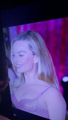 blonde cum cumshot facial margot robbie pink tribute gif
