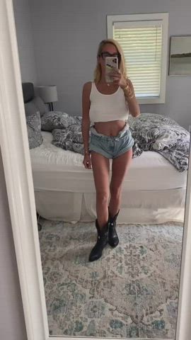 Braless tank top, short shorts
