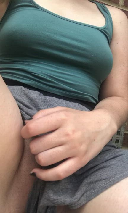 playing with my pussy while my neighbor mows his lawn, think he enjoyed the show?