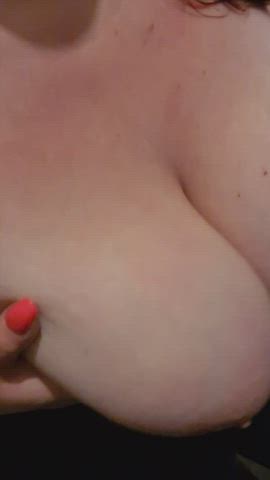 Waiting for cumshot on my tits