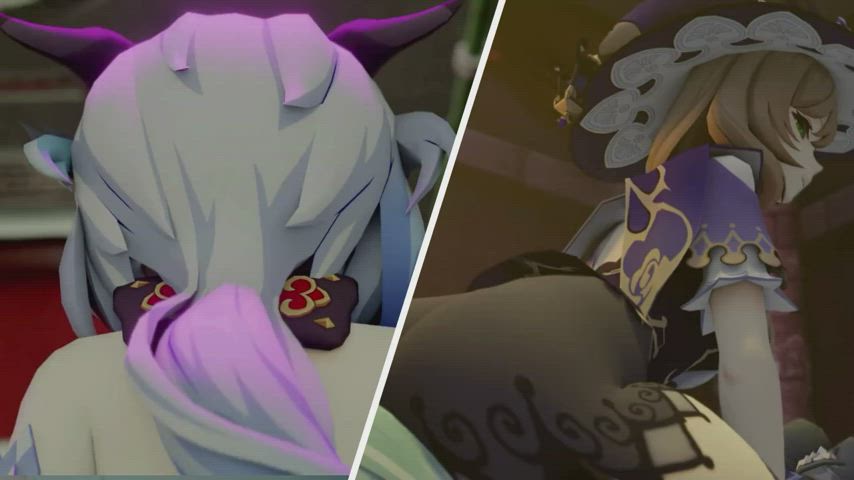 Mona Lisa Eula and Ganyu ( kishi3d )[genshin impact]