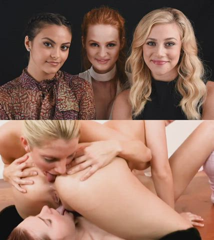 ass blonde brunette fantasy lesbian licking pussy redhead threesome gif