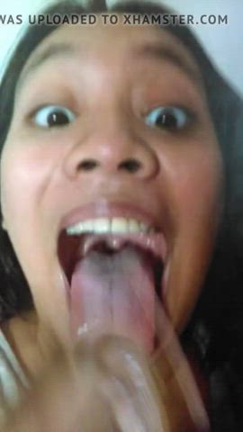 BabeCock Cum Cumshot Ebony Facial Long Tongue Moaning Orgasm gif