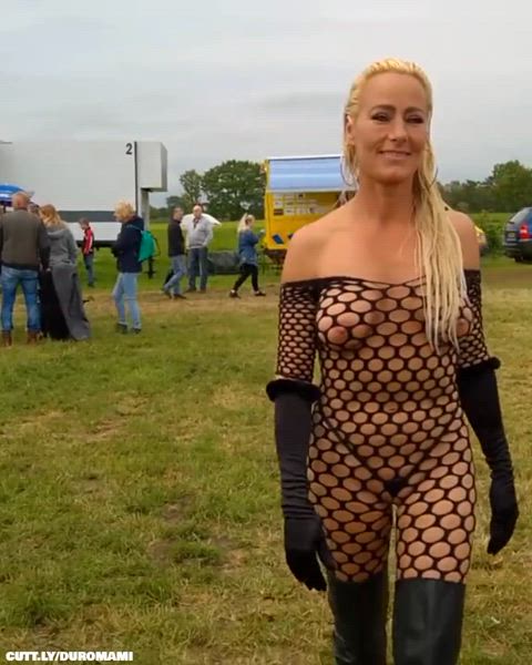 amateur catsuit exhibitionist festival fishnet german mature public exposed-in-public