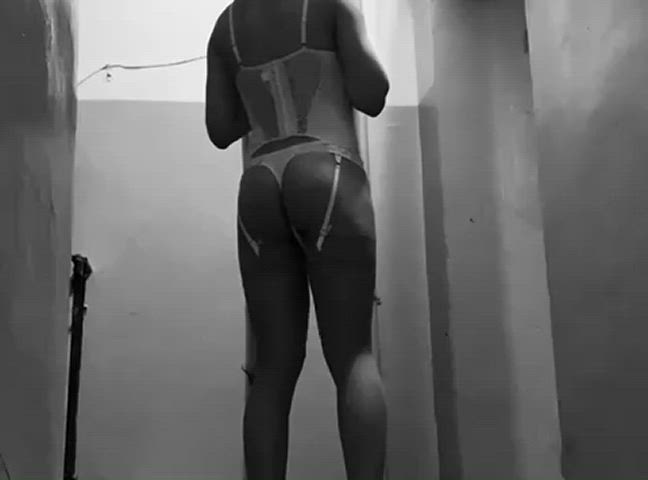 ass crossdressing femboy lingerie public sissy solo stockings thong gif