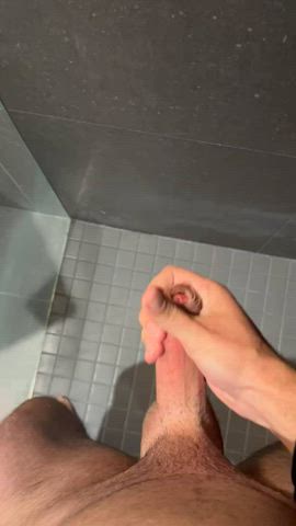 So horny I barely made it to the shower and sprayed the wall