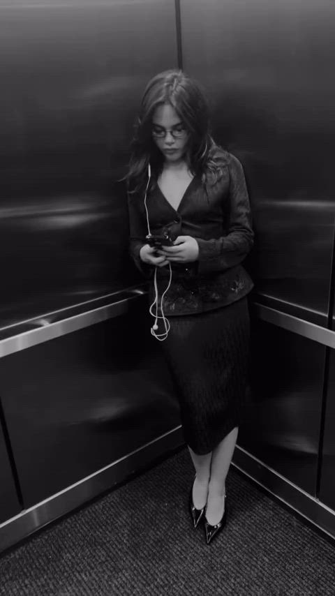 brunette cute elevator gif