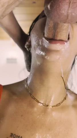 bwc blowjob deepthroat drooling face fuck latina sloppy slut throat throat fuck gif